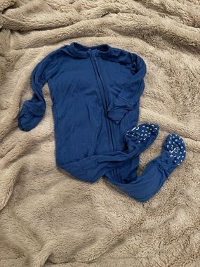 Posh Peanut Navy Blue Zippered Footed Pajamas